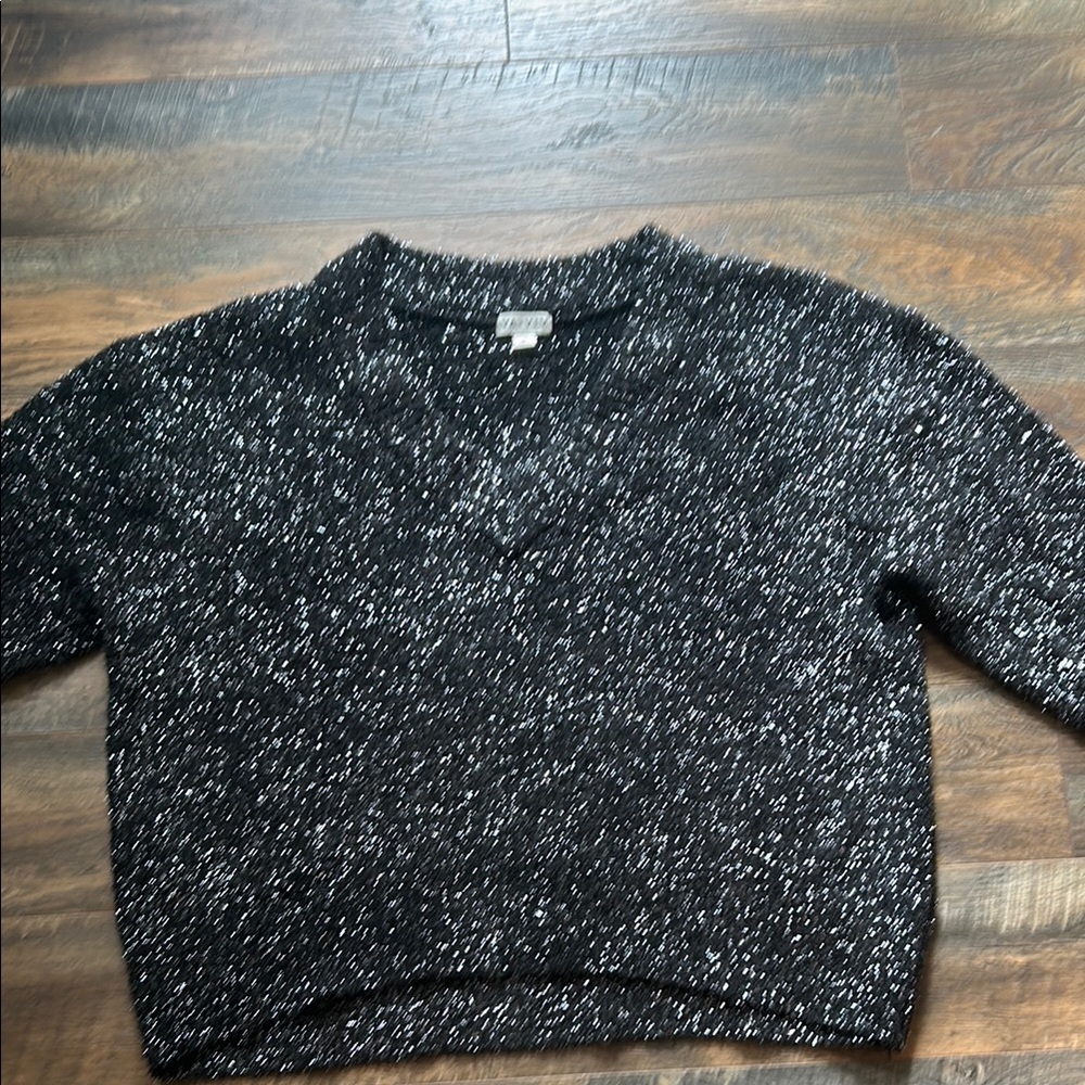 Ava & Viv Black and Silver Metallic Sparkly Holiday Women's V neck Sweater 2X